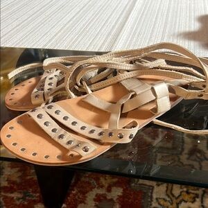 Studded Beige Leather Sandals, new NO TAGS!!size9.